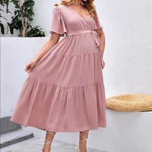 Maternity Flutter Sleeve Ruffle Dress